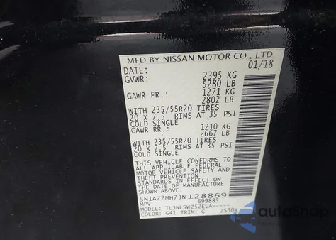 2018 Nissan Murano Platinum z USA, uszkodzony, nr VIN 5N1AZ2MH7JN128869